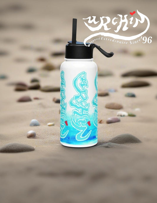 URCHIN Hydration 'Blue Ice' Stainless steel water bottle, with a straw lid.