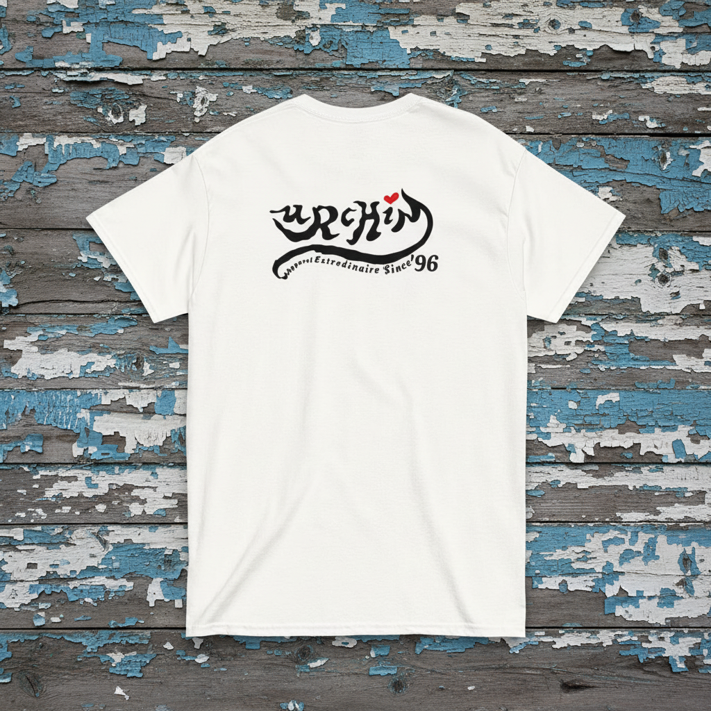URCHIN 'Ibiza Sunset Spin'. White T Shirt. Unisex. Choice of Sizes