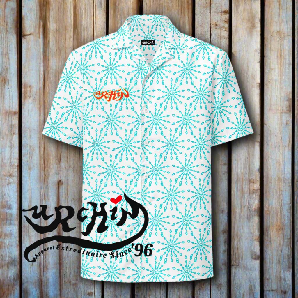 URCHIN 'U FIREWORK'. BLUE/CLOUD Unisex button shirt. Size Options.