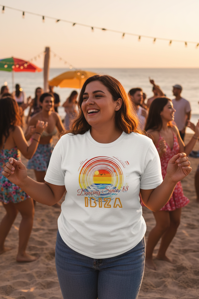 URCHIN 'Ibiza Sunset Spin'. White T Shirt. Unisex. Choice of Sizes