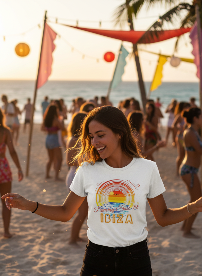 URCHIN 'Ibiza Sunset Spin'. White T Shirt. Unisex. Choice of Sizes