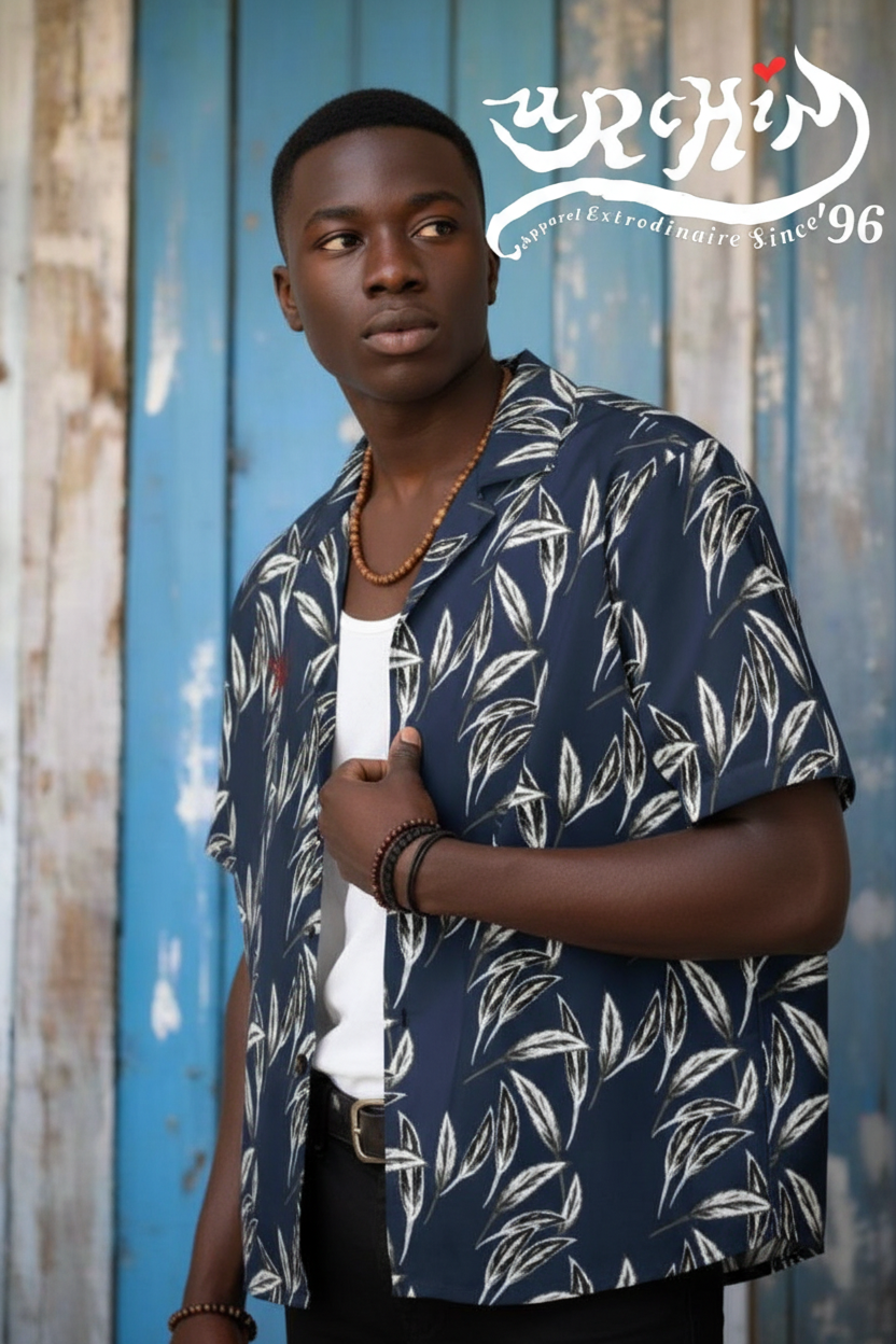 URCHIN 'U FEATHER' 'Blueberry( dark blue) Unisex button shirt. Multiple Sizes.