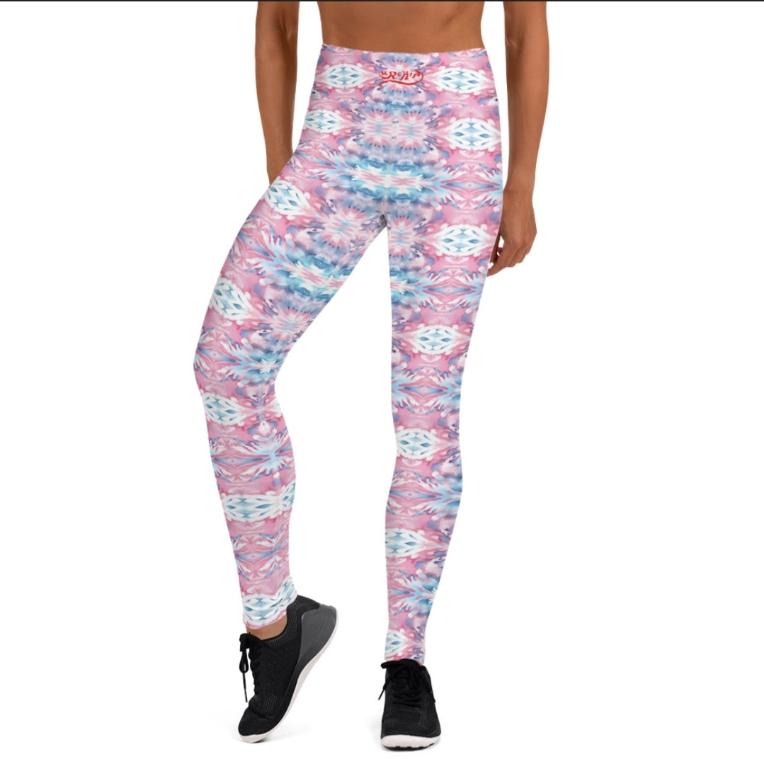 URCHIN Clothes & Sportswear 'CORAL SEA' Pink & Blue Tie Dye. Yoga Leggings. Choice of Sizes.