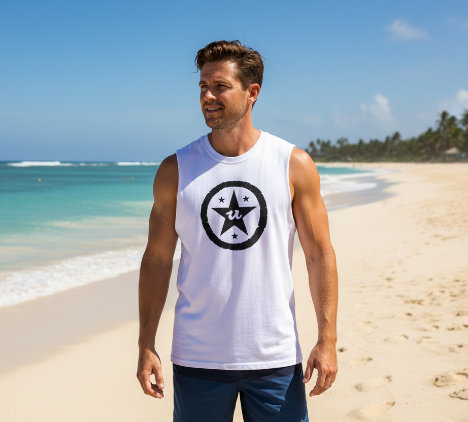 URCHIN 'U STAR' Black Logo. Muscle T Shirt/Tank Top. Unisex.
