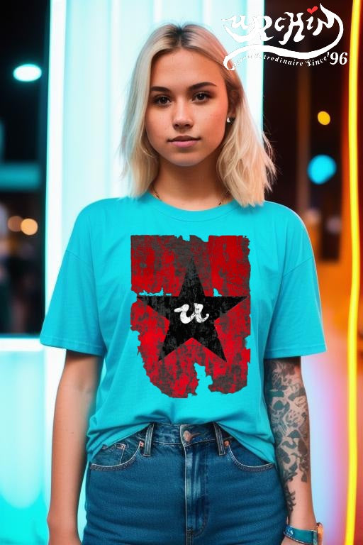 URCHIN Clothes -'U STAR' Black on Red- Old Poster. Cotton T Shirt. Choice of Colours. Unisex.