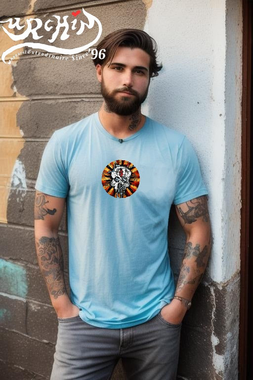 URCHIN -'DOLLAR SKULL' Cotton T Shirt. Choice of Light Colours. Unisex.
