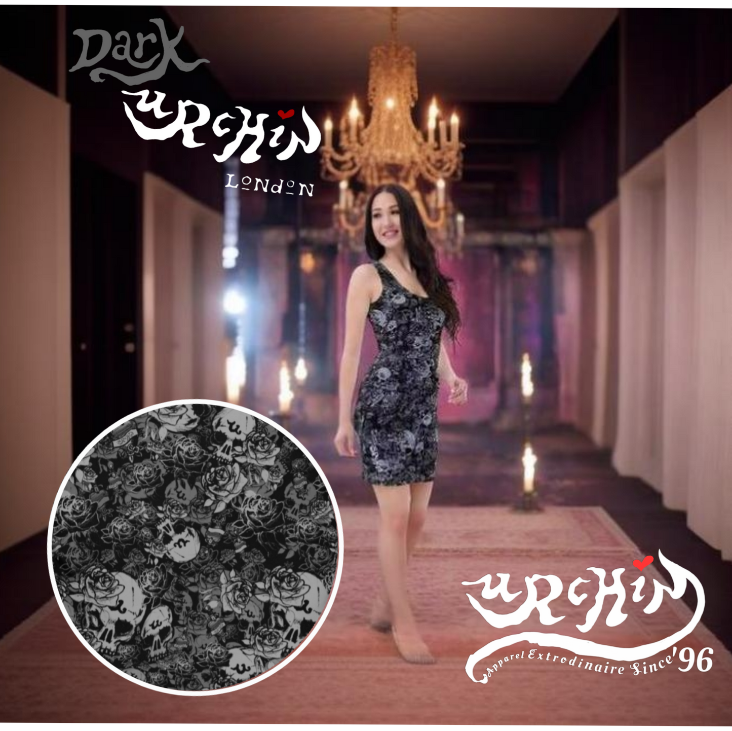 URCHIN 'U Skull Storm'. 'Night' (Black). Women’s Bodycon Dress. Choice of Sizes