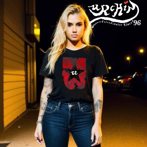 URCHIN Clothes -'U STAR' Black on Red- Old Poster. Cotton T Shirt. Choice of Colours. Unisex.