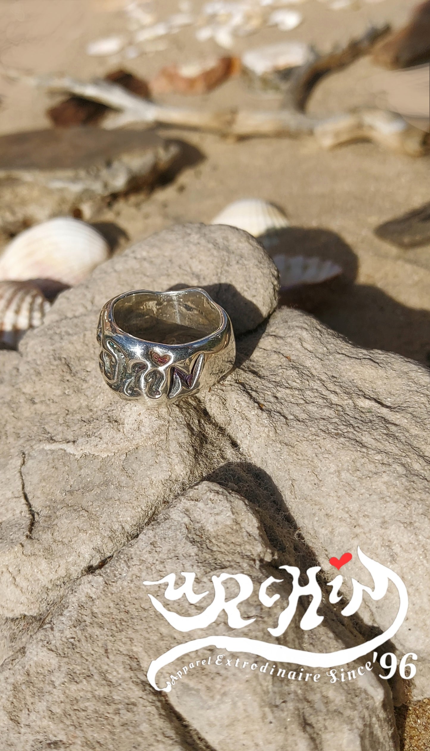 URCHIN Jewellery-'Phat Urchin' Logo Ring. Solid Silver. Hallmarked. Size S.