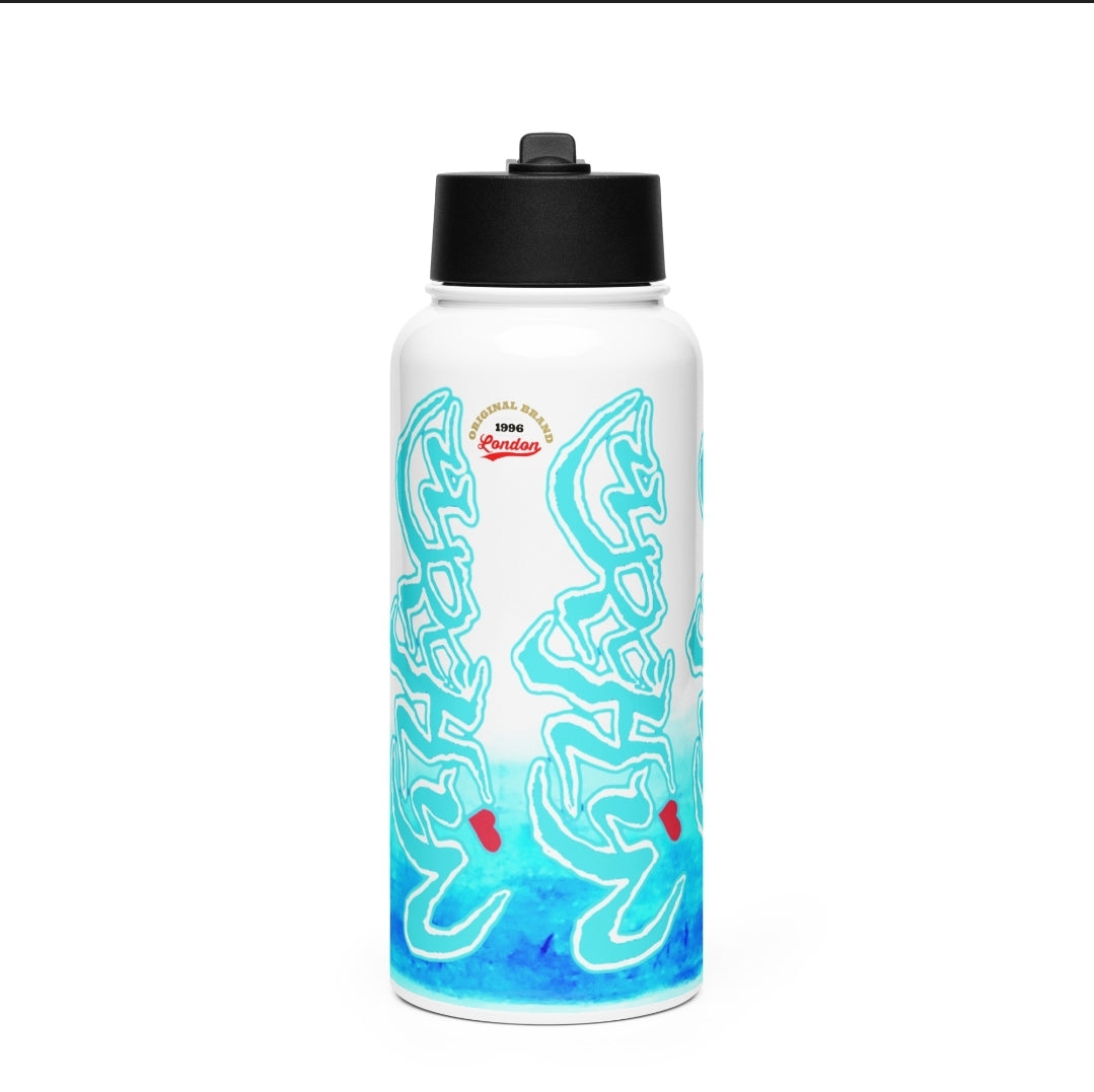 URCHIN Hydration 'Blue Ice' Stainless steel water bottle, with a straw lid.