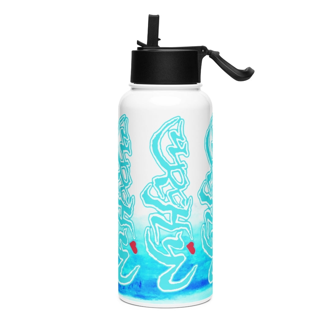 URCHIN Hydration 'Blue Ice' Stainless steel water bottle, with a straw lid.