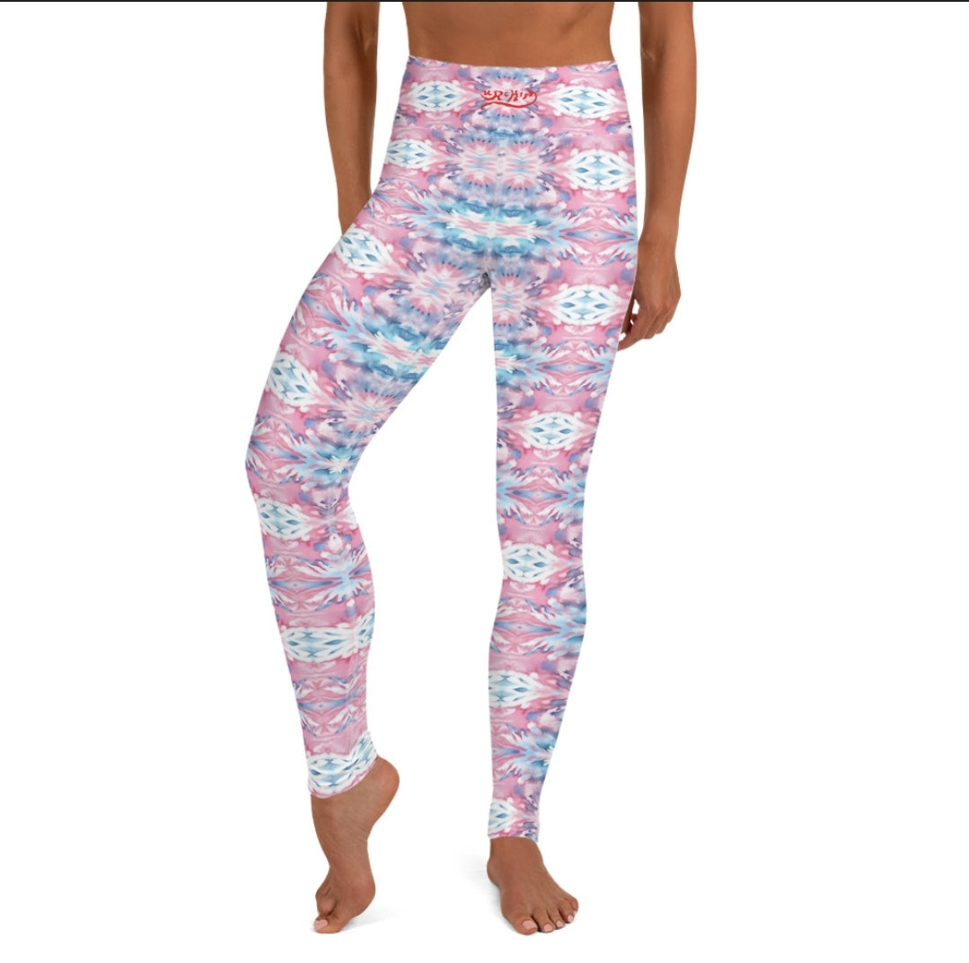 URCHIN Clothes & Sportswear 'CORAL SEA' Pink & Blue Tie Dye. Yoga Leggings. Choice of Sizes.