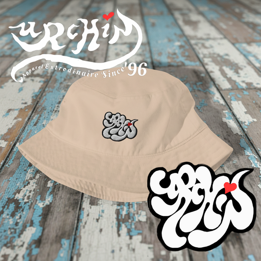 URCHIN 'Soft Urchin' White/Black & Red Logo. Organic Cotton bucket hat