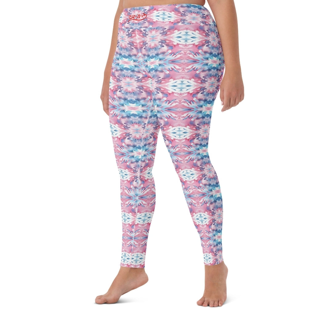 URCHIN Clothes & Sportswear 'CORAL SEA' Pink & Blue Tie Dye. Yoga Leggings. Choice of Sizes.