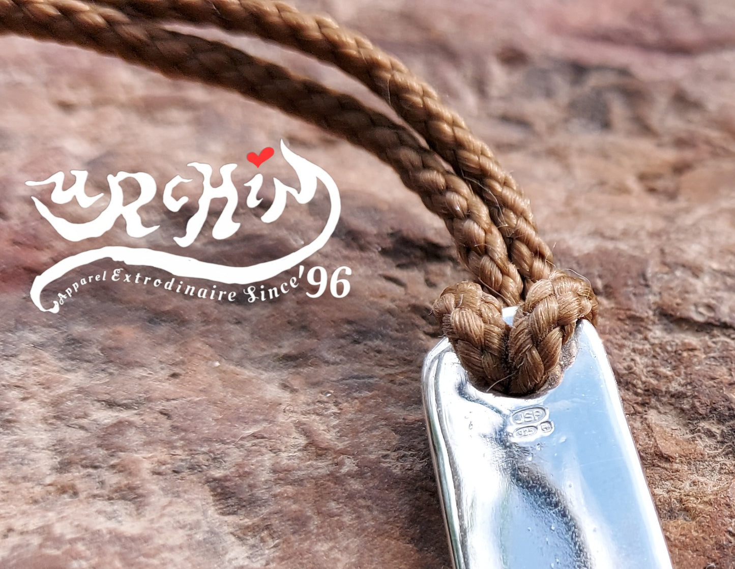 URCHIN -'Spiral Slab' Logo Unisex Pendant. Solid Silver, Hallmarked. Hand-made in UK.