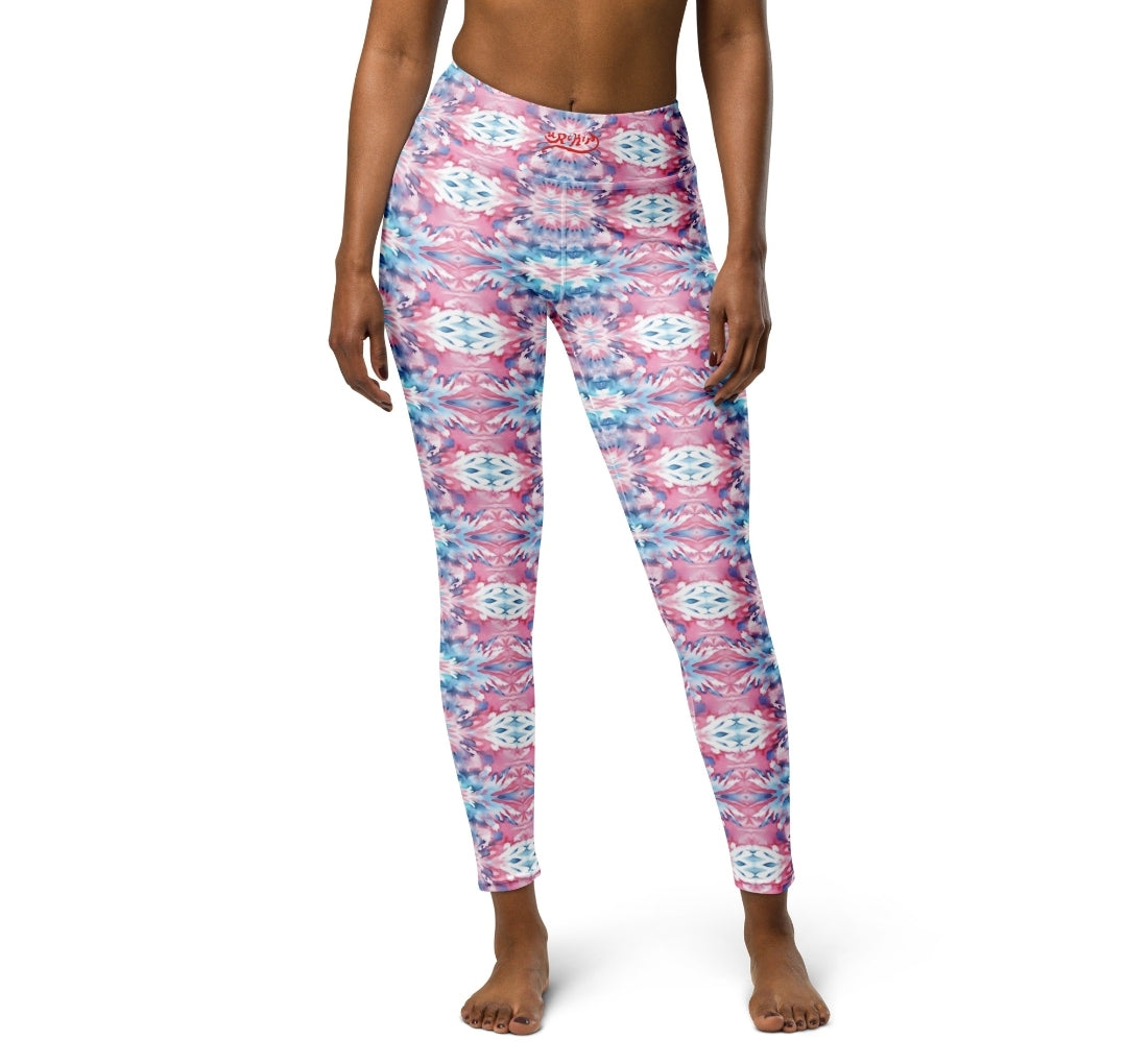URCHIN Clothes & Sportswear 'CORAL SEA' Pink & Blue Tie Dye. Yoga Leggings. Choice of Sizes.