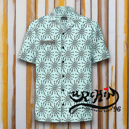 URCHIN 'U FIREWORK'. BLACK/SKY Unisex button shirt. Multiple Sizes.