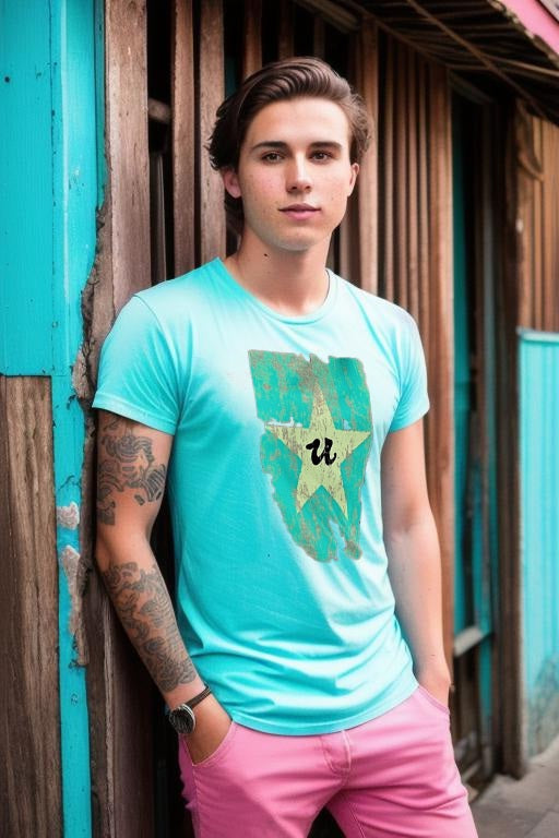 URCHIN Clothes -'U STAR' Cream on Blue- Old Poster. Cotton T Shirt. Choice of Colours. Unisex.