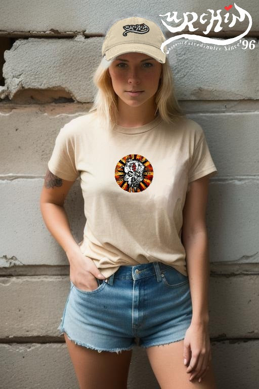 URCHIN -'DOLLAR SKULL' Cotton T Shirt. Choice of Light Colours. Unisex.