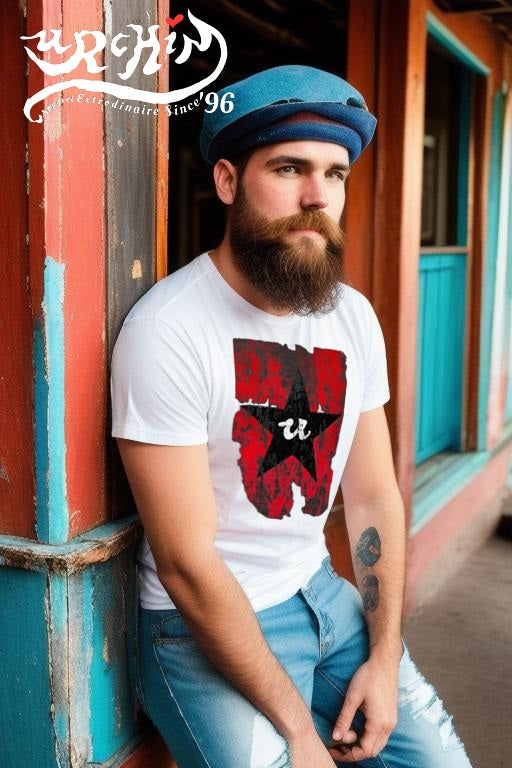 URCHIN Clothes -'U STAR' Black on Red- Old Poster. Cotton T Shirt. Choice of Colours. Unisex.