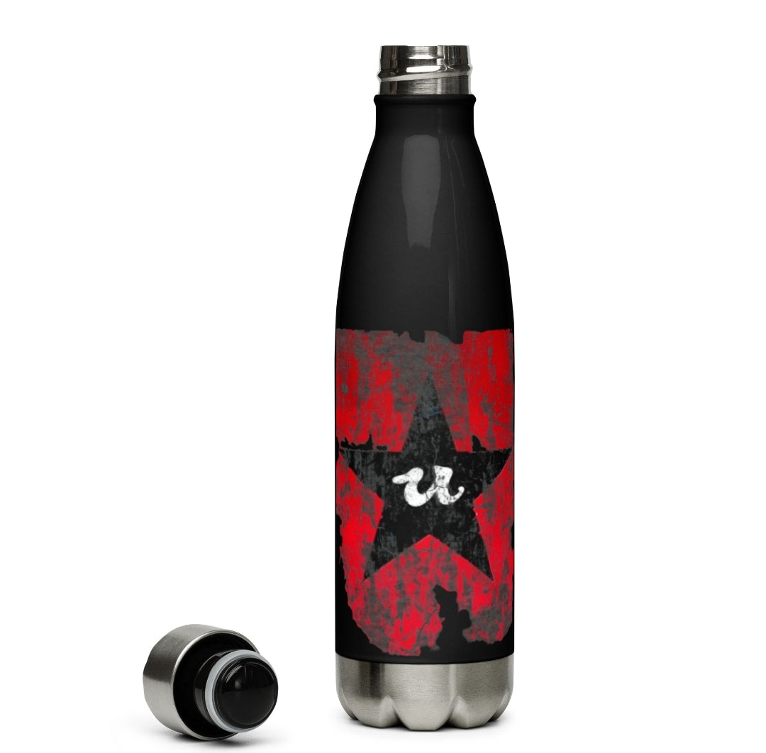 URCHIN Hydration Stainless Steel water bottle. Black & Red 'U Star' Logo. On Black or White.