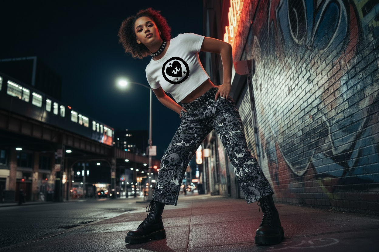 DARK URCHIN SKULL STORM 'SNOW' wide-leg pants/trousers. Unisex.