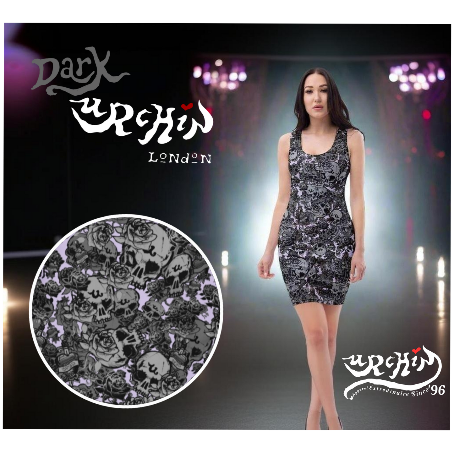 DARK URCHIN 'Skull Storm'. 'Amythest' (Purple). Women’s Bodycon Dress. Choice of Sizes