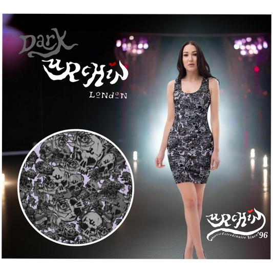 URCHIN 'U Skull Storm'. 'Amythest' (Purple). Women’s Bodycon Dress. Choice of Sizes