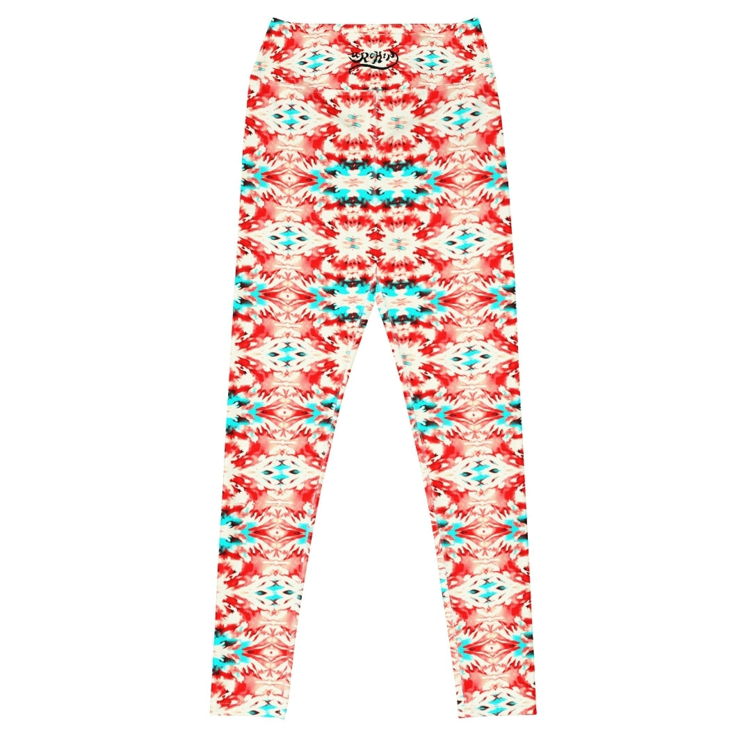 URCHIN Clothes & Sportswear 'CORAL SEA' Red and Blue Tie Dye. Yoga Leggings. Choice of Sizes.