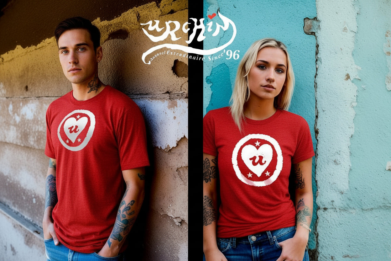 URCHIN-'LOVE U' White Logo. Cotton T Shirt. Choice of Colours. Unisex