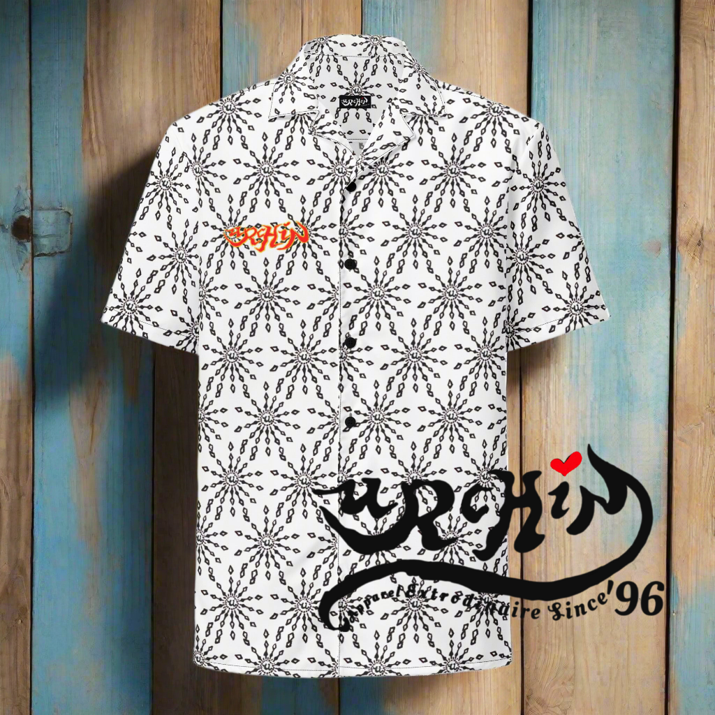 URCHIN 'U FIREWORK'. BLACK/CLOUD Unisex button shirt. Multiple Sizes.