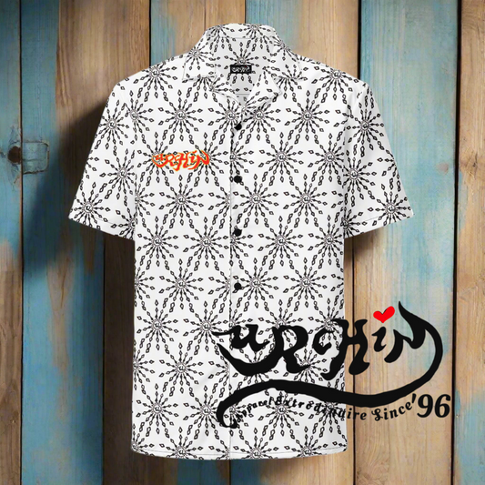 URCHIN 'U FIREWORK'. BLACK/CLOUD Unisex button shirt. Multiple Sizes.