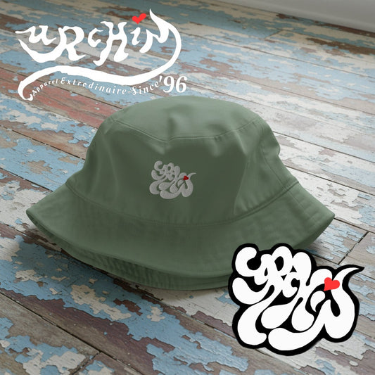 URCHIN 'Soft Urchin' White & Red Logo. Organic Cotton bucket hat
