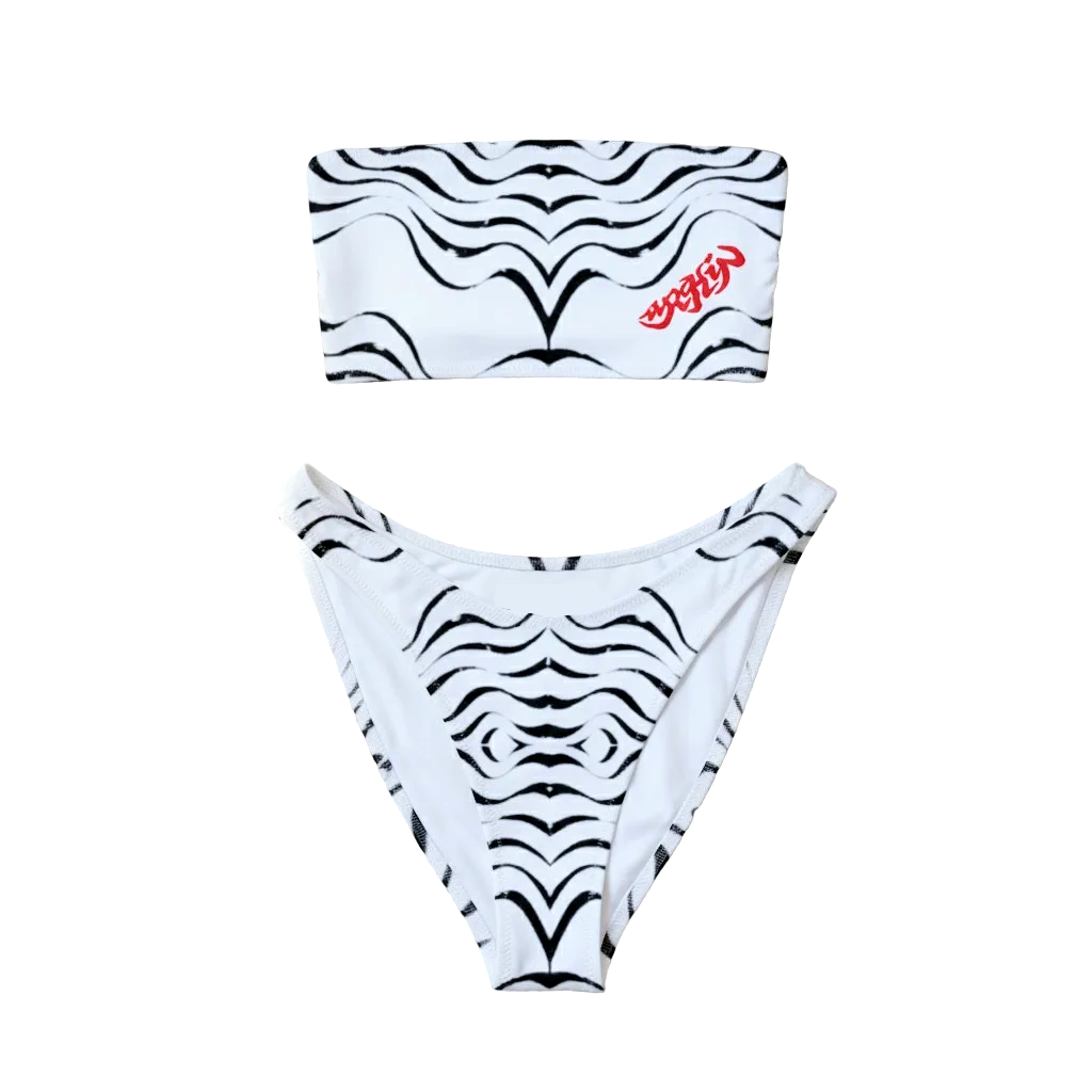 URCHIN 'TATTOO WAVE' Black Stripe. Recycled Bandeau Style Bikini. Choice of Sizes.