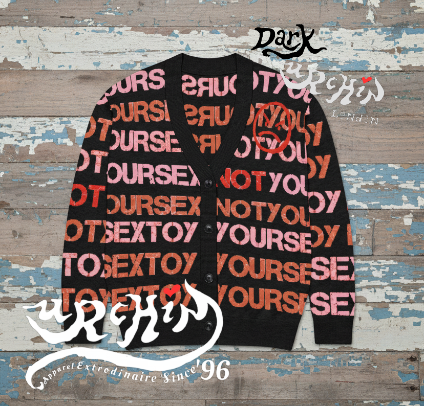 DARK URCHIN 'NOT YOUR SEX TOY' Knitted cardigan. Pink & Red on Black. XL