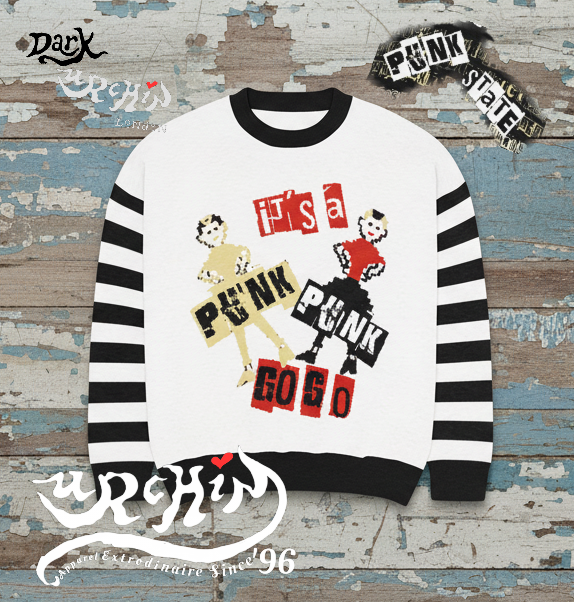 DARK URCHIN 'PUNK GO GO' Relaxed fit knitted crew neck sweater. 3 Size Options