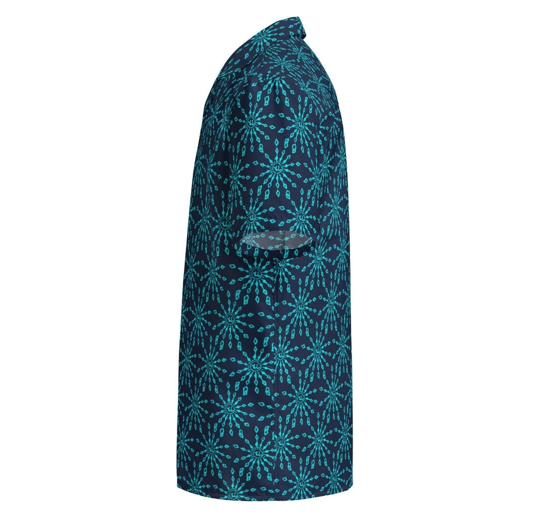 URCHIN 'U FIREWORK'. BLUE/BLUEBERRY Unisex button shirt. Multiple Sizes.