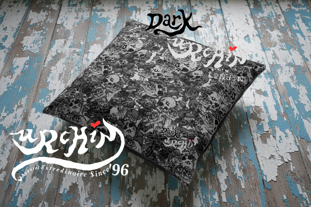 DARK URCHIN 'Skull Storm'. All over print Pillow (both sides). Colour 'Metal'( Grey). 3 Sizes.