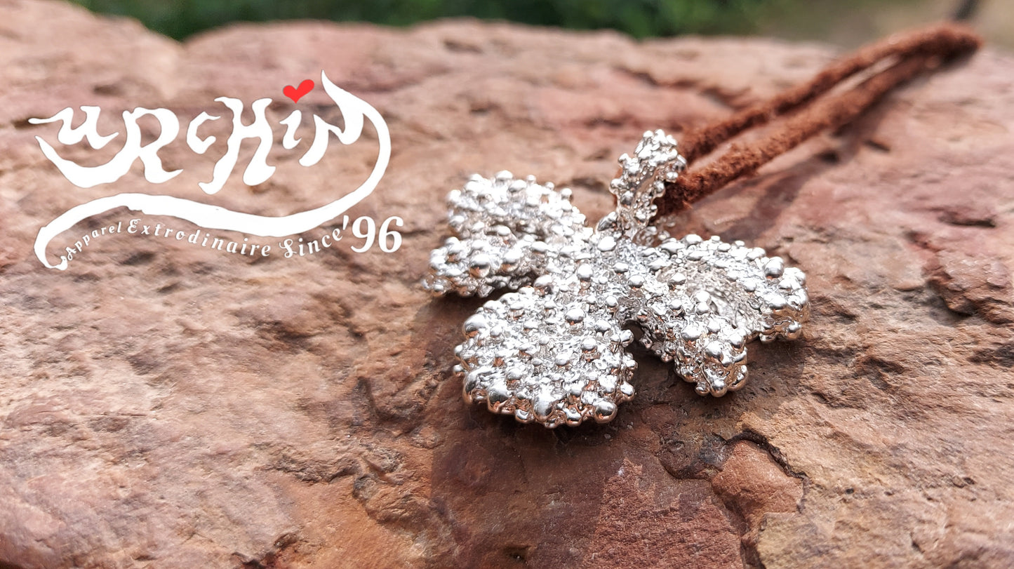 URCHIN Jewellery -'Encrusted Tsuba' Solid Silver Pendant. Hallmarked. Hand Made in the UK. Choice of Cord.