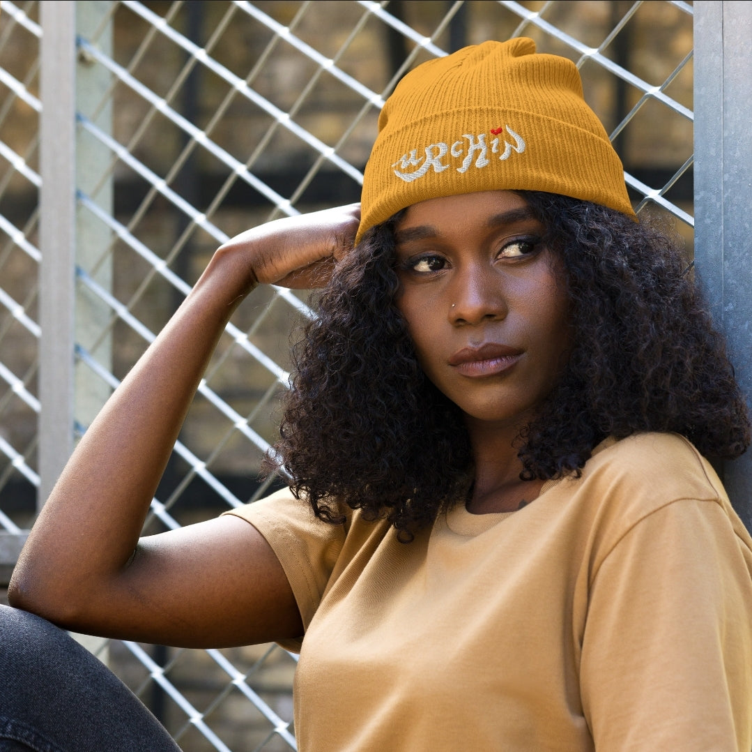URCHIN Headwear. Urchin Logo, Organic Cotton Ribbed Beanie. Seven colours option. One Size.