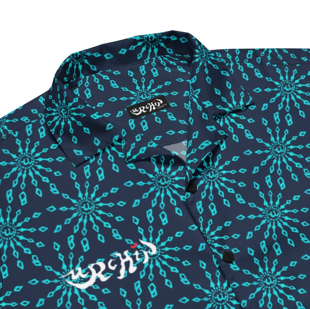 URCHIN 'U FIREWORK'. BLUE/BLUEBERRY Unisex button shirt. Multiple Sizes.