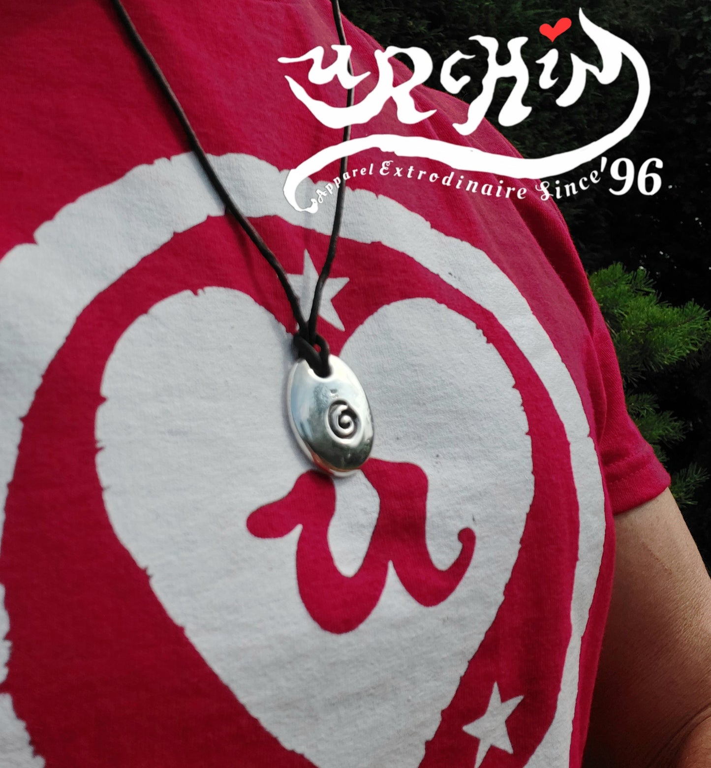 URCHIN -'Spiral' Unisex Drop Disc Urchin Logo Pendant. Solid Silver, Hallmarked. Hand-made in UK.