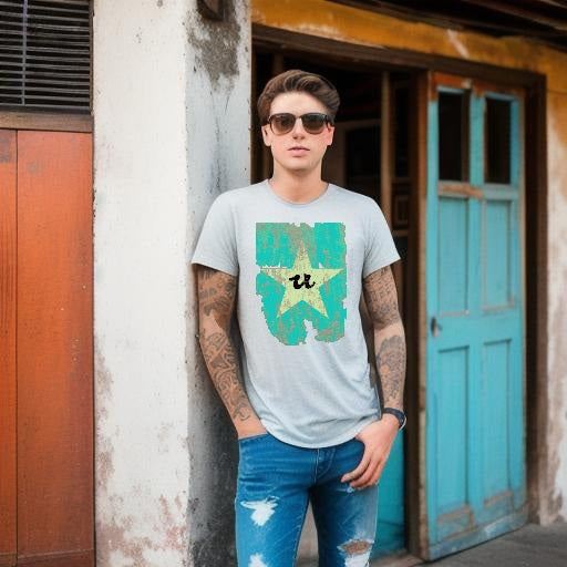 URCHIN Clothes -'U STAR' Cream on Blue- Old Poster. Cotton T Shirt. Choice of Colours. Unisex.