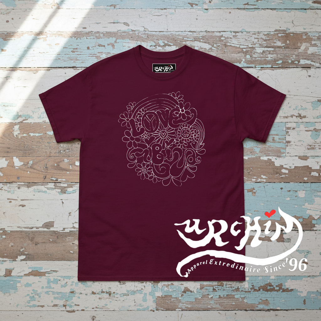 URCHIN 'LOVE IBIZA' Retro Hippy Style Graphic. White Print. Unisex T Shirt