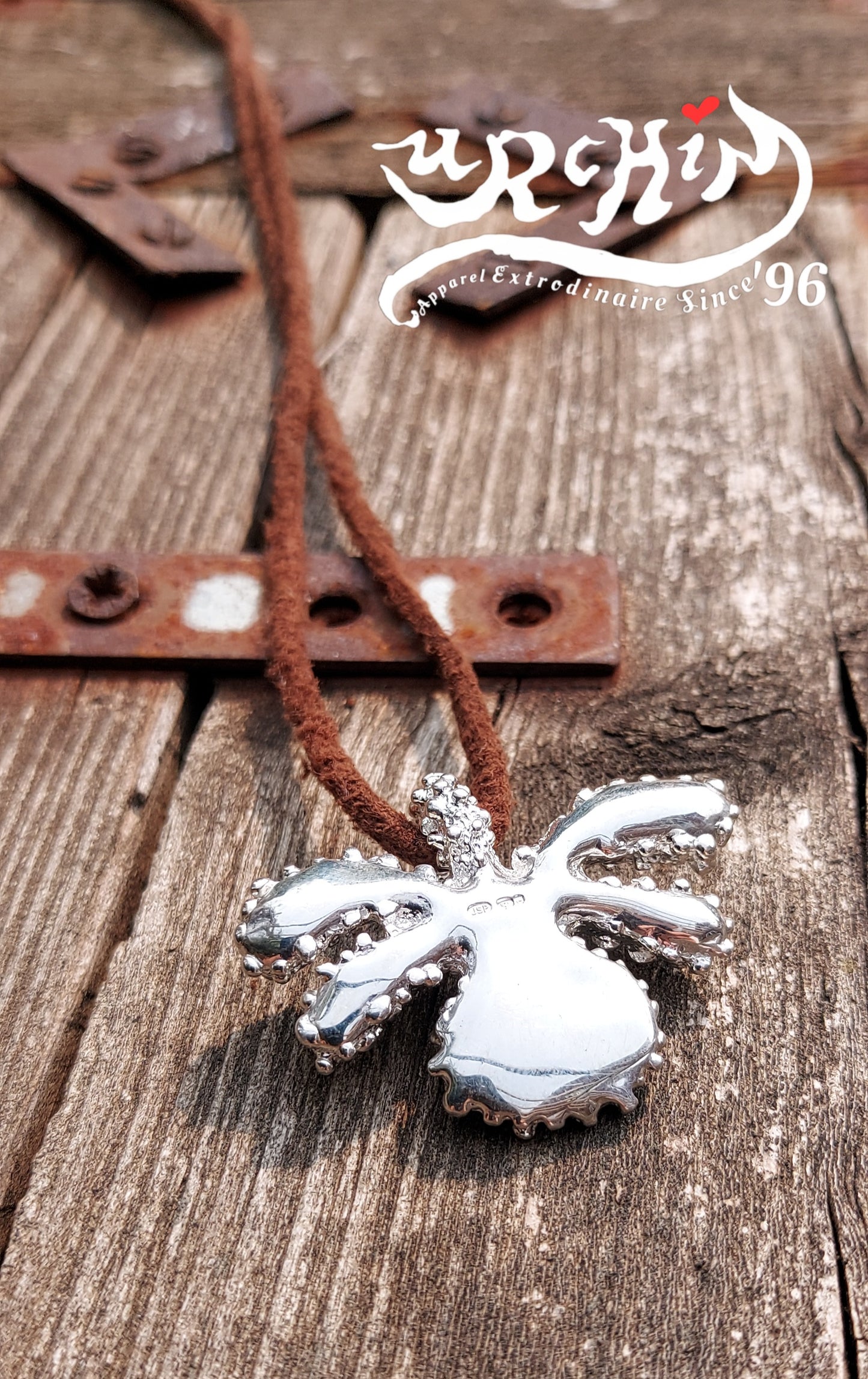 URCHIN Jewellery -'Encrusted Tsuba' Solid Silver Pendant. Hallmarked. Hand Made in the UK. Choice of Cord.