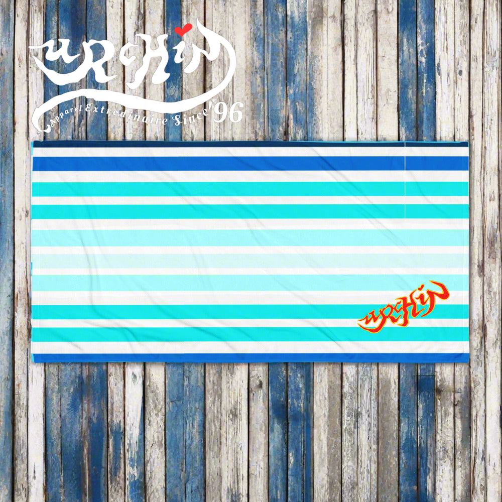 URCHIN logo Blue Stripe Beach Towel. Cotton Mix. Two Sizes