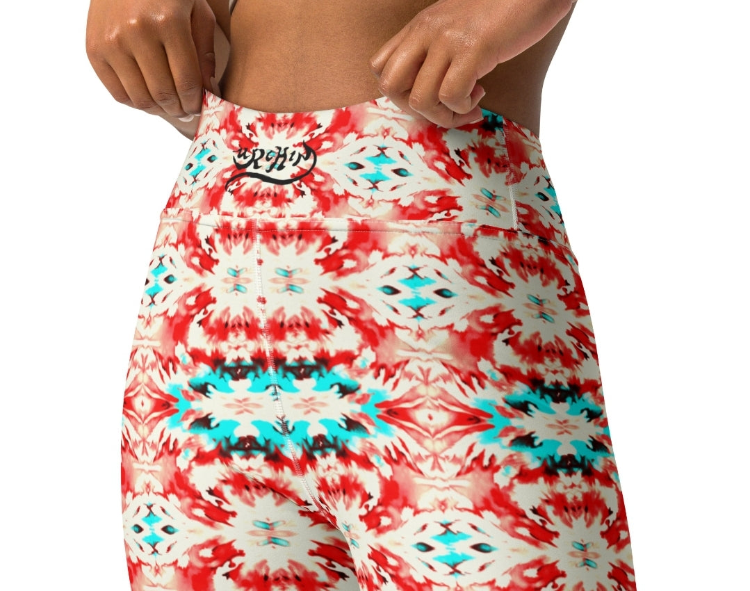 URCHIN Clothes & Sportswear 'CORAL SEA' Red and Blue Tie Dye. Yoga Leggings. Choice of Sizes.
