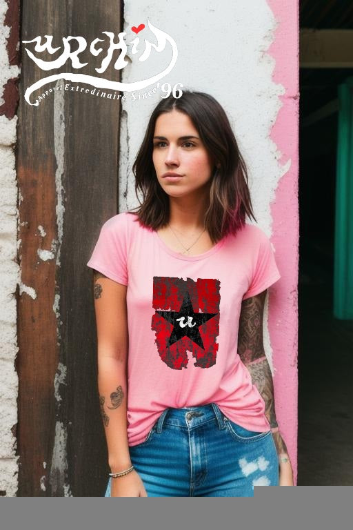 URCHIN Clothes -'U STAR' Black on Red- Old Poster. Cotton T Shirt. Choice of Colours. Unisex.