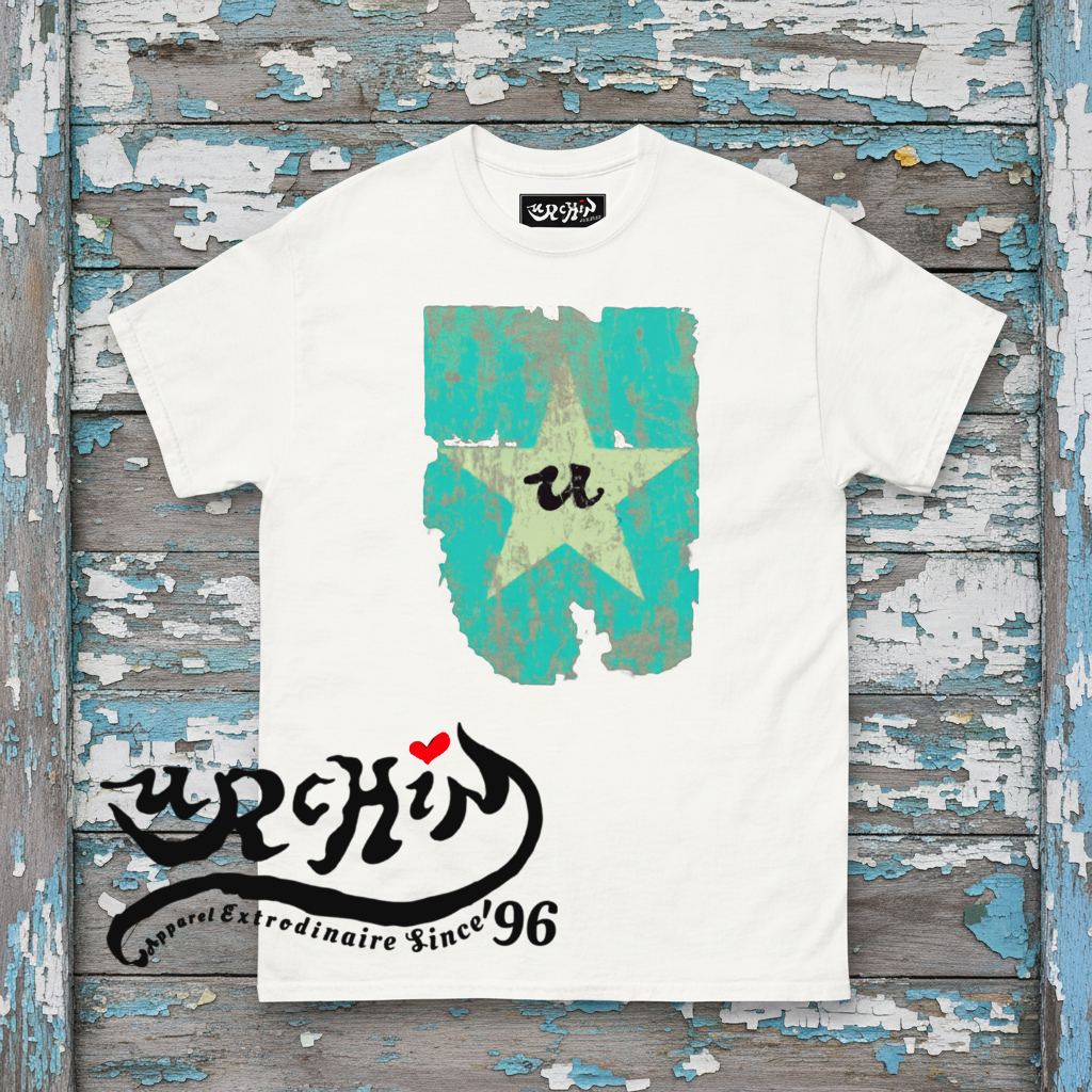 URCHIN-'U STAR' Cream on Blue- Old Poster. Cotton T Shirt. Choice of Colours. Unisex.