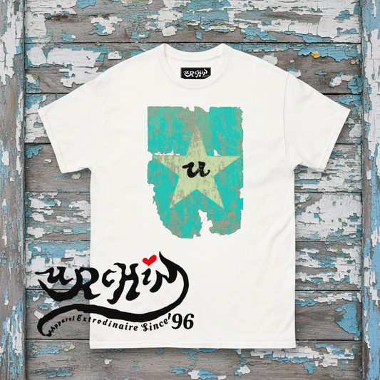 URCHIN-'U STAR' Cream on Blue- Old Poster. Cotton T Shirt. Choice of Colours. Unisex.